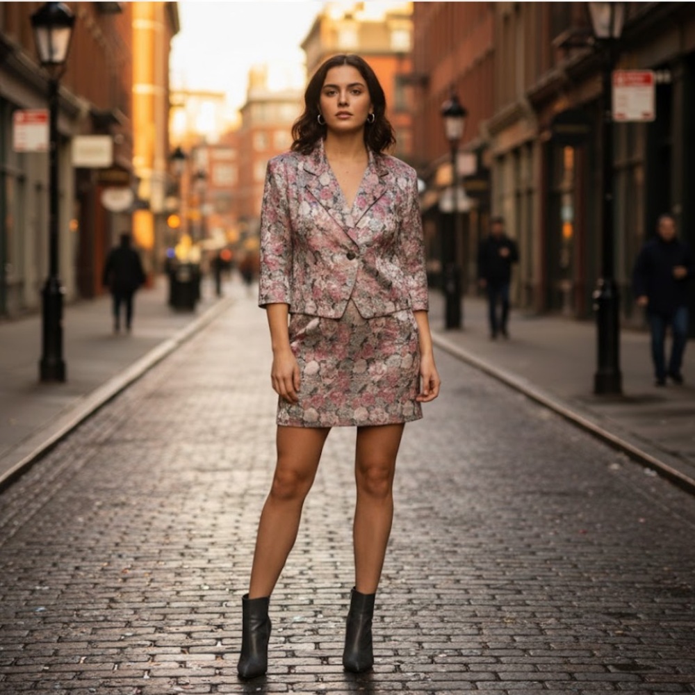 Privileged Pink Floral Jacket and Skirt Set